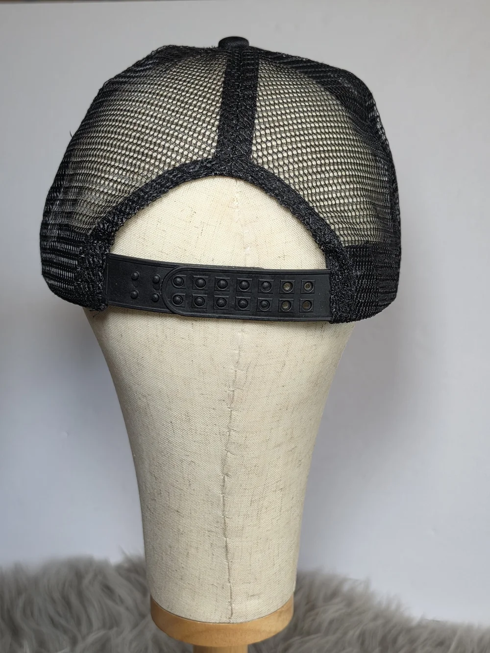 90s Inspired Woman's Black Trucker Hat with Funny Patchwork